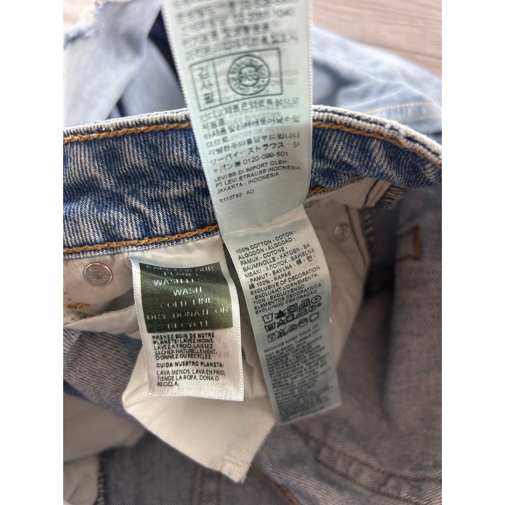 Levis Premium Low Loose Distressed Wide Leg Jeans Light Wash Blue 25 - Picture 7 of 8